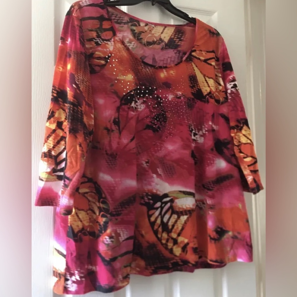 Top 3X Shirt Thomas & Olivia Plus Colorful Rhinestones Gorgeous!